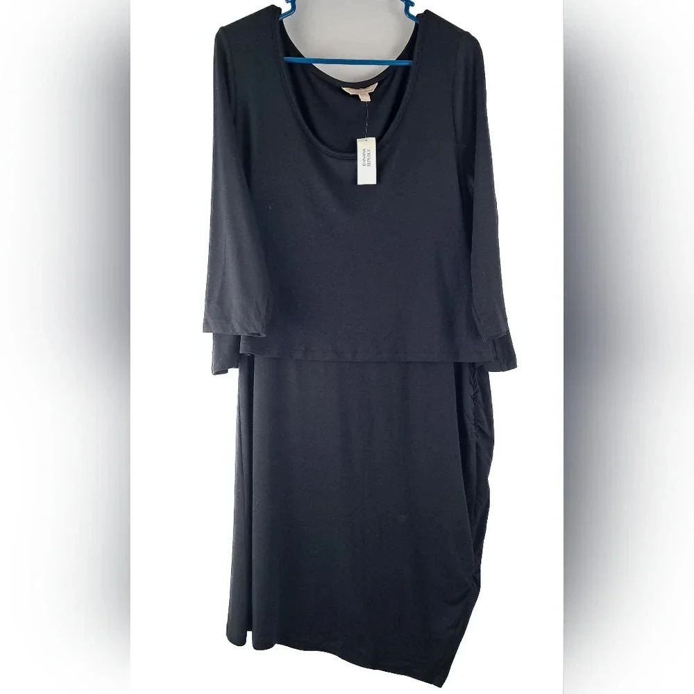 NWT Banana Republic Black Jersey Knit 3/4 Sleeve Layer Dress sz L